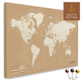 High-quality push pin world map in Treasure Gold as a pin board, perfect for tracking and displaying your trips and travel destinations