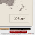 World map as a Push Pin Map in Warmgray (brown-gray), on which a company logo can be printed and further customizations can be made as special orders
