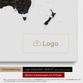World map as a Push Pin Map in Light Black (White Black), on which a company logo can be printed and further customizations can be made as a special order