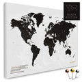 High-quality push pin world map in Light Black as a pin board, perfect for tracking and displaying your trips and travel destinations
