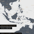 Section of world map poster in Denim Blue showing maps of Asia