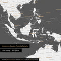 Section of world map poster in dark gray showing maps of Asia