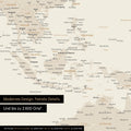 Section of world map poster in gold showing maps of Asia