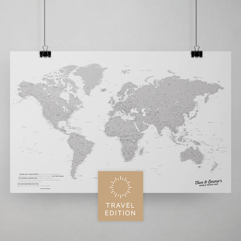 Weltkarte als Poster in Hellgrau zum Pinnen und Markieren von Reisezielen kaufen