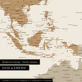 Section of world map poster in multicolor matte showing maps of Asia