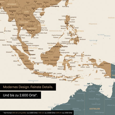 Section from World Map Poster in Multicolor Vivid showing maps of Asia