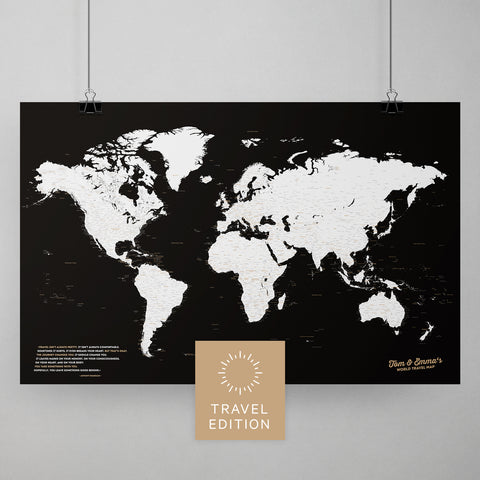 Weltkarte als Poster in Schwarz-Weiss zum Pinnen und Markieren von Reisezielen kaufen