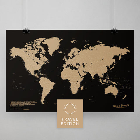 Weltkarte als Poster in Sonar Black (Schwarz-Gold) zum Pinnen und Markieren von Reisezielen kaufen