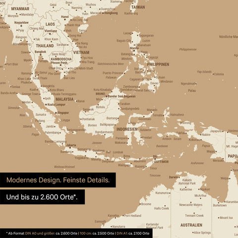Section of world map poster in Treasure Gold showing maps of Asia