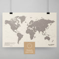 Weltkarte als Poster in Warmgray (Braun-Grau) zum Pinnen und Markieren von Reisezielen kaufen