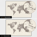 World map in warm gray color (brown-gray) with two-dimensional sea depths