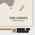 World map in warm gray color (brown-gray) with a vintage logo as modern personalization